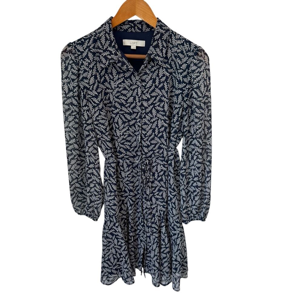 LOFT Godet Shirtdress Size M Fern Print Flouncy